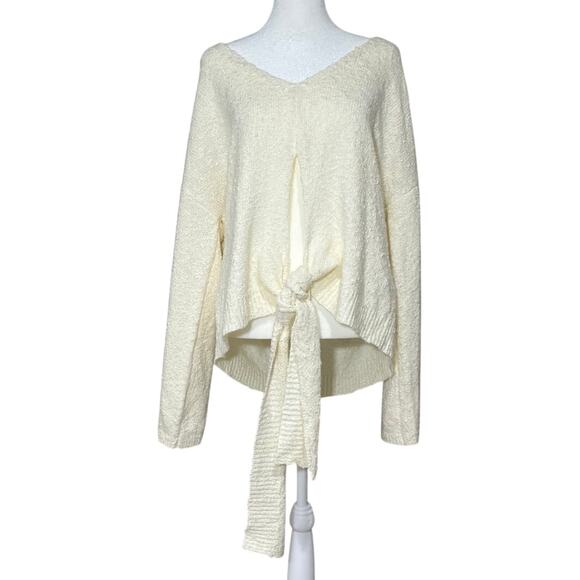 NWT Mon Renn Sweater Knit Ivory Cream Flare Sleeve Tie Front Balletcore Size XL - Picture 1 of 6